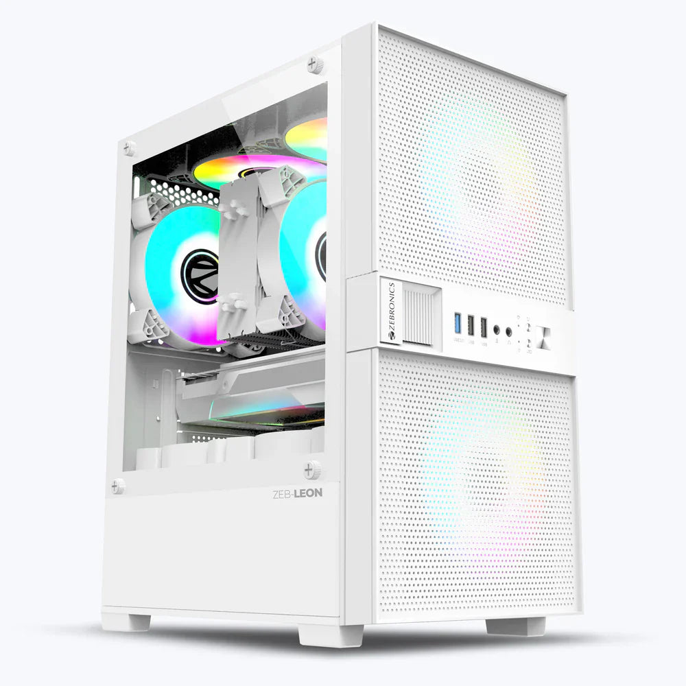 ZEBRONICS Leon RGB MATX Mini Tower Cabinet ( White )