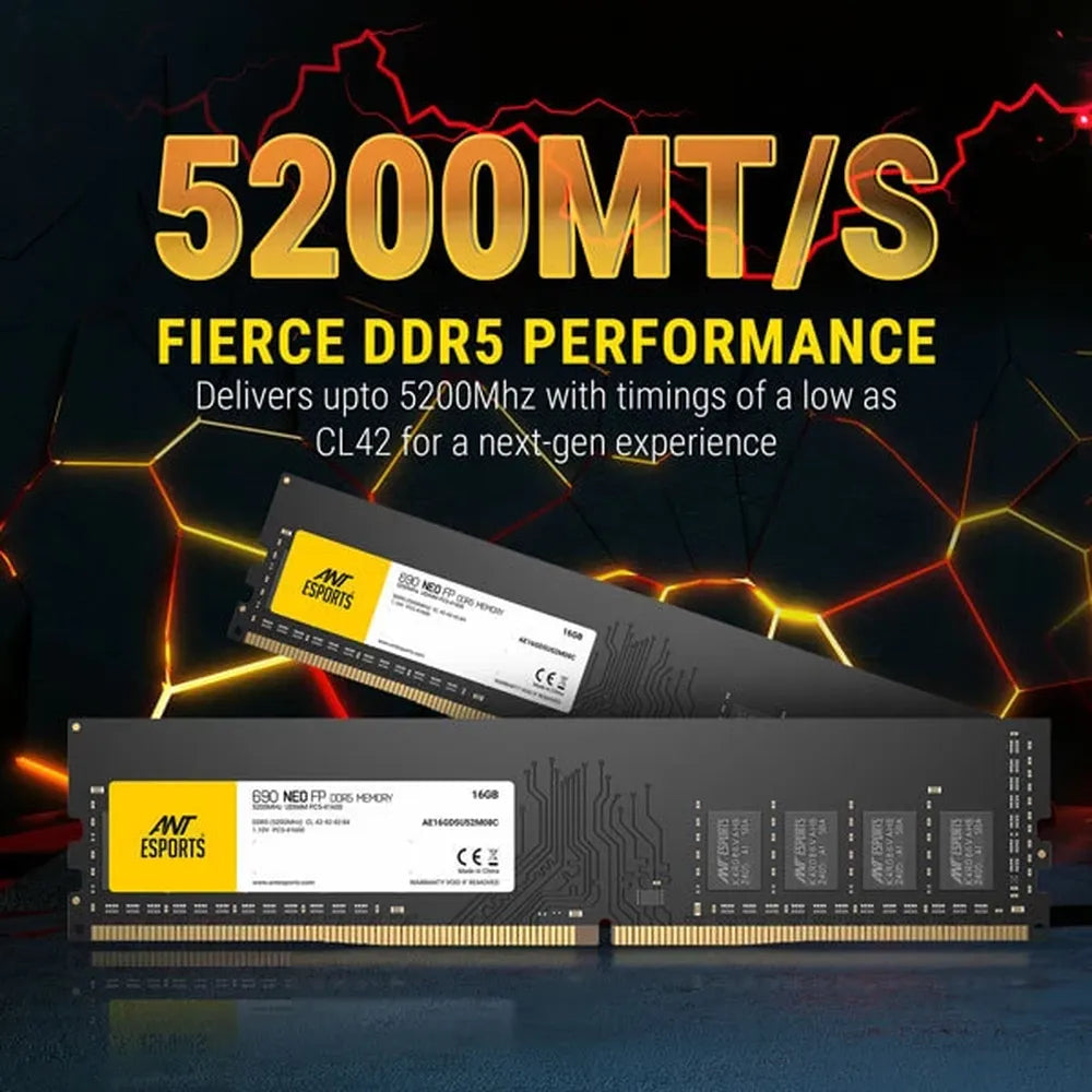ANT ESPORTS 690 Neo FP 16GB (16GB x 1) 5200MHz DDR5 RAM (Black) ( CL42 )