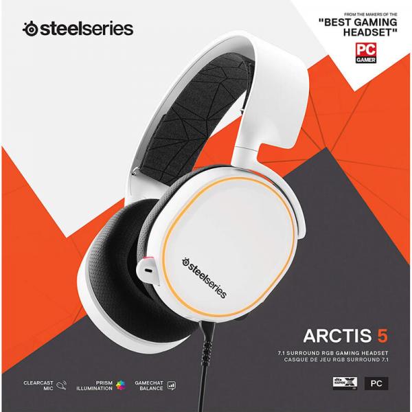 STEELSERIES Arctis 5 Wired 3.5mm 7.1 Surround Gaming Headphones ( White ) ( PC / Mac / Mobile )