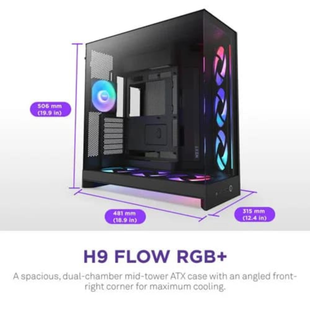 NZXT H9 Flow RGB Plus 2025 Edition EATX Mid Tower Cabinet (Black)