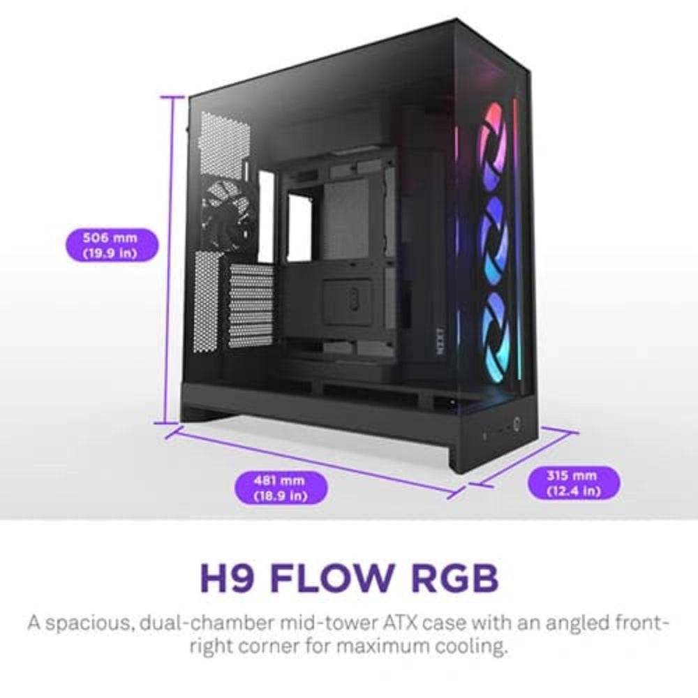 NZXT H9 Flow RGB 2025 Edition EATX Mid Tower Cabinet (Black)