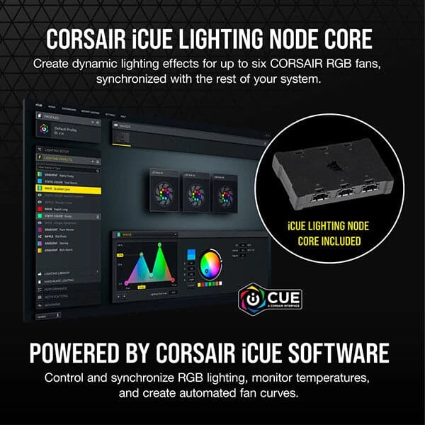 CORSAIR ICUE SP140 140mm RGB Elite With Lighting Node Core Cabinet Fan (Black) (Dual Pack)