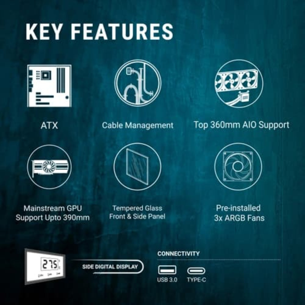 ANT ESPORTS Crystal X3 LCD ARGB ATX Mid Tower Cabinet ( Black )