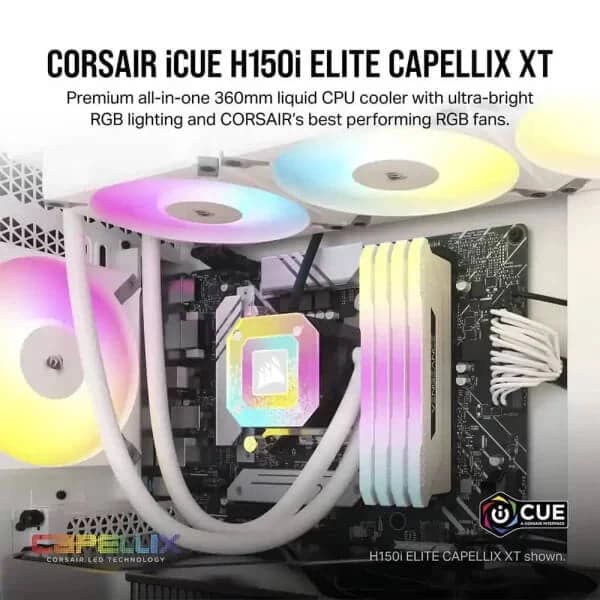 CORSAIR iCUE H150i Elite Capellix XT RGB 360mm CPU Liquid Cooler (White)