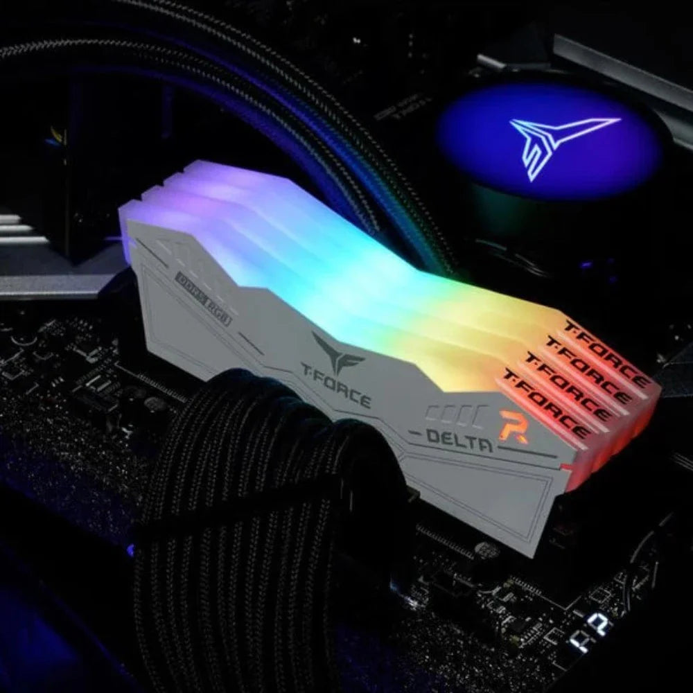 TEAMGROUP T-Force Delta RGB 64GB ( 32GBx2 ) 6000MHz DDR5 RAM ( White ) ( CL38 )
