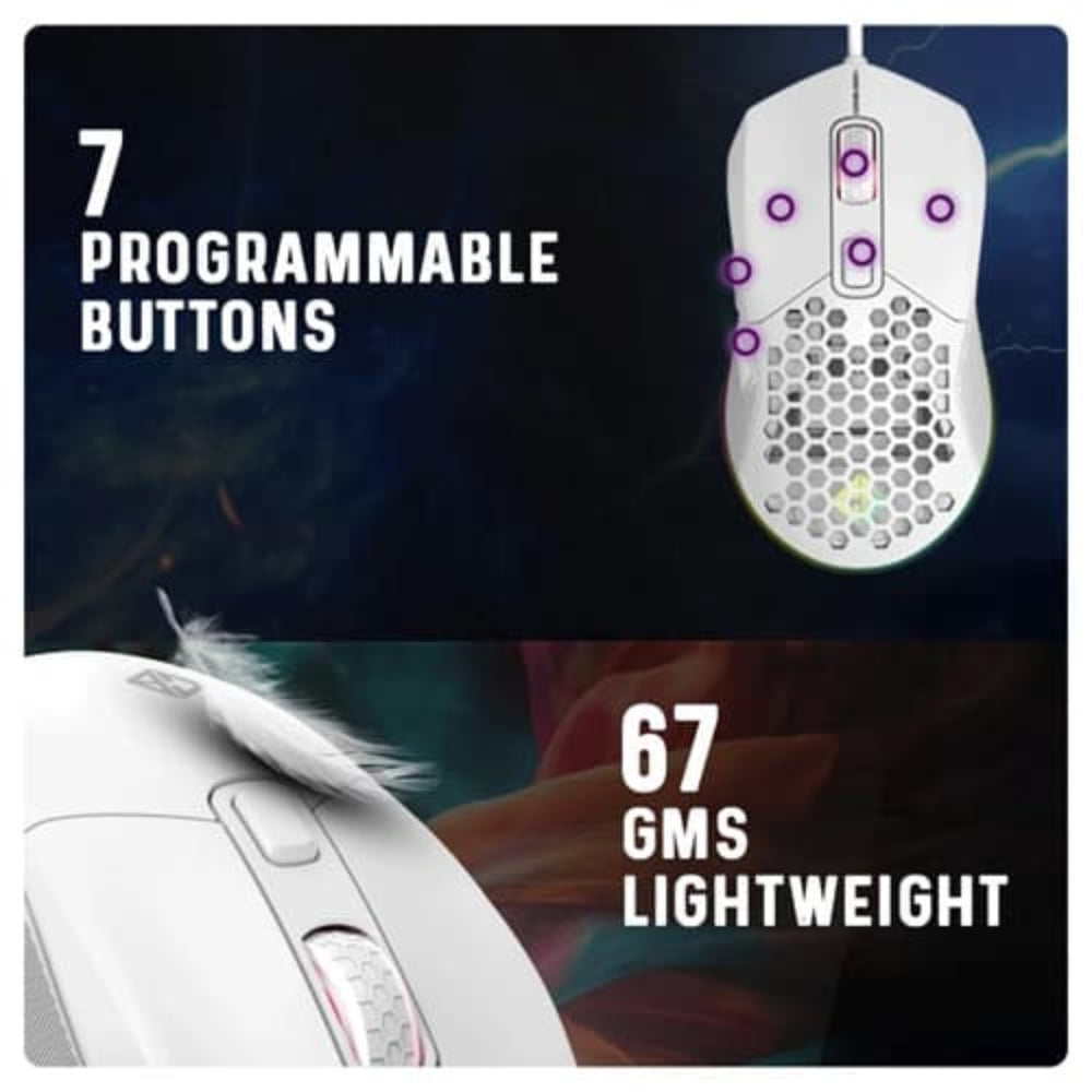 COSMIC BYTE Firestorm Wired Ergonomic RGB Gaming Mouse ( 12400DPI / 7 Macro Buttons ) ( White )