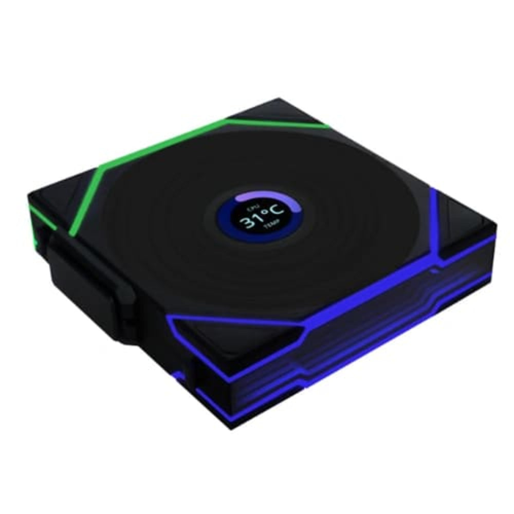 LIAN LI Uni Fan TL120 Revese Blade 120mm LCD Wireless ARGB Cabinet Fan ( Black ) ( Triple Pack )