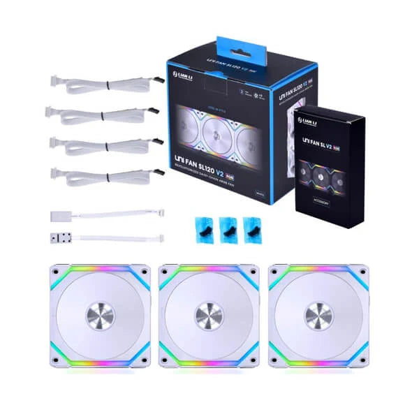 LIAN LI UNI Fan SL V2 120 ARGB With Controller Cabinet Fan (White) (Triple Pack)