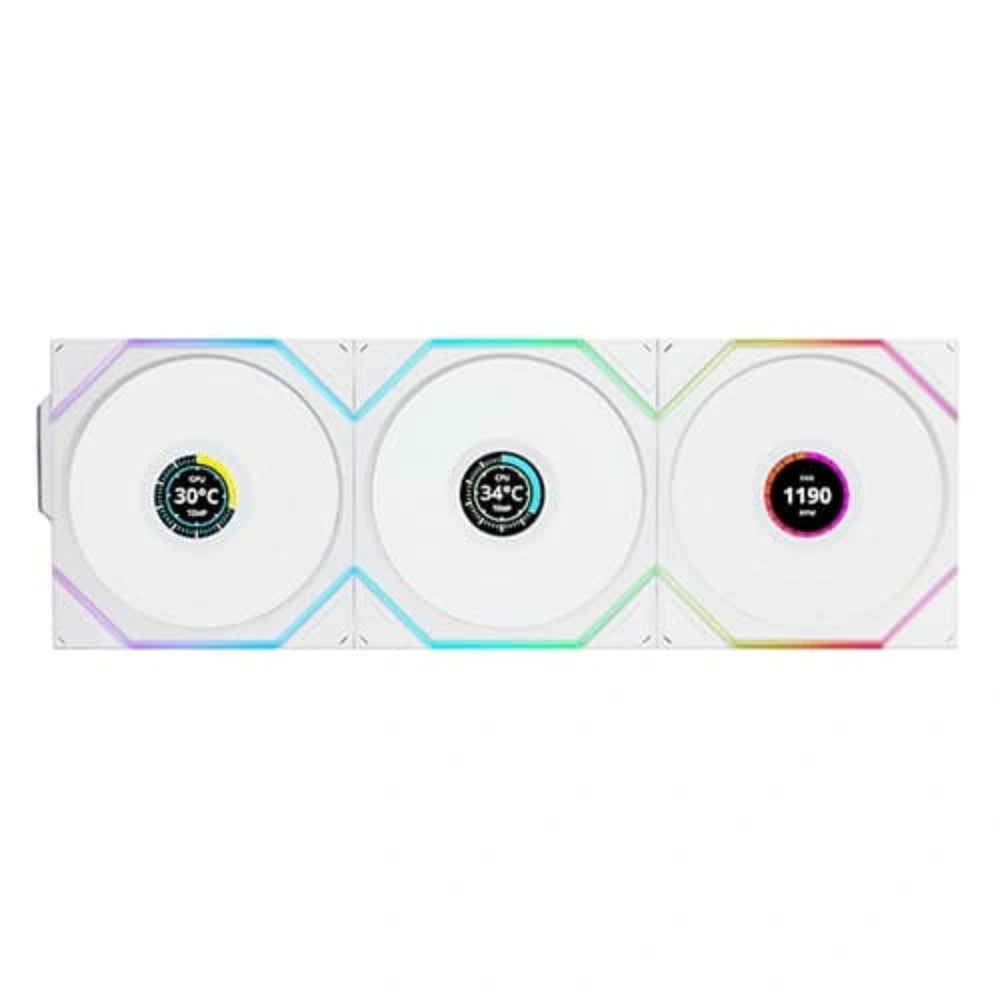 LIAN LI Uni Fan TL120 120mm LCD Wireless ARGB Cabinet Fan ( White ) ( Triple Pack )