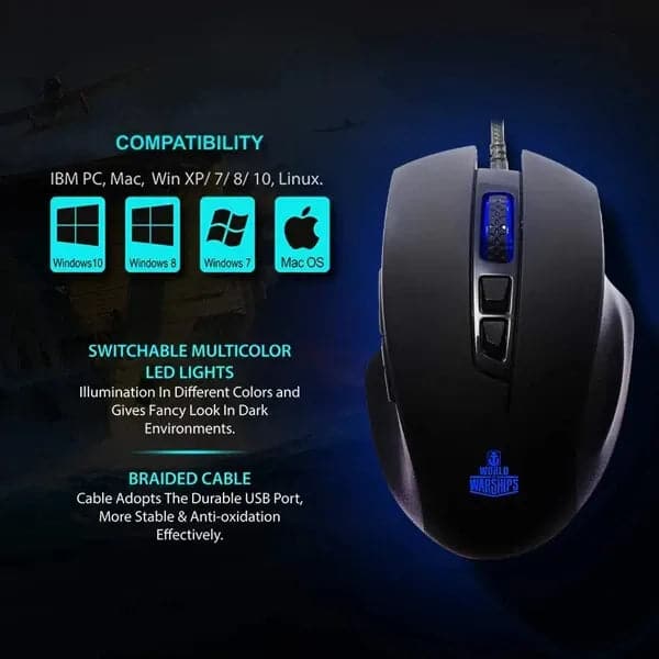 ANT ESPORTS GM200W Optical Wired Ergonomic Gaming Mouse ( GM200W ) (3200DPI / 7 Macro buttons) ( Black )