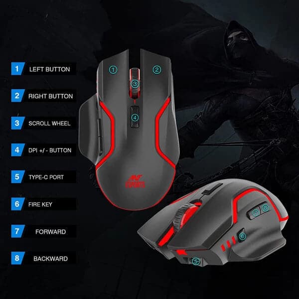 ANT ESPORTS GM320 Pro Wireless Ergonomic Gaming Mouse ( GM320-PRO ) ( 3200DPI / 6 Macro Buttons ) ( Black )