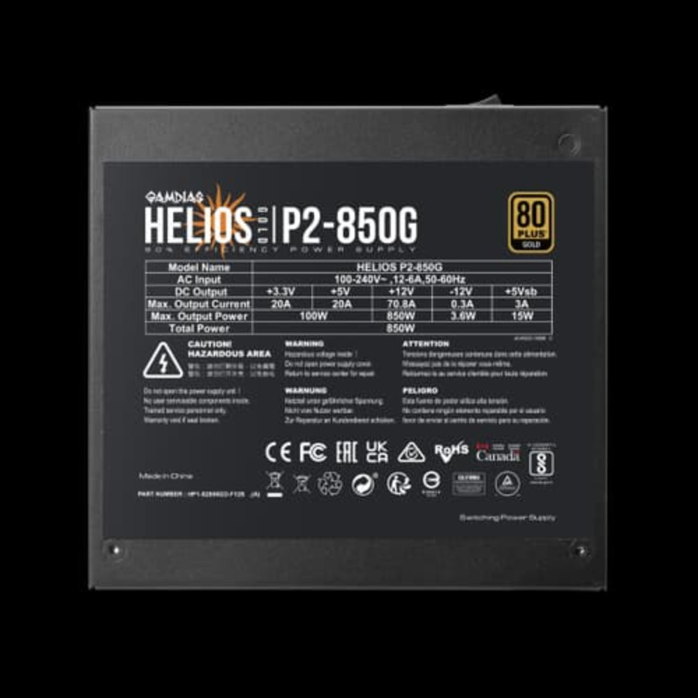 GAMDIAS Helios P2-850G 850 Watt 80 Plus Gold Non Modular ATX 3.0 Power Supply (Black)