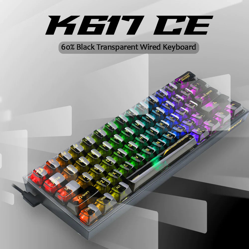 REDRAGON K617 Fizz 60% Mechanical Wired Gaming Keyboard ( Black Transparent ) ( Translucent Custom Switch )