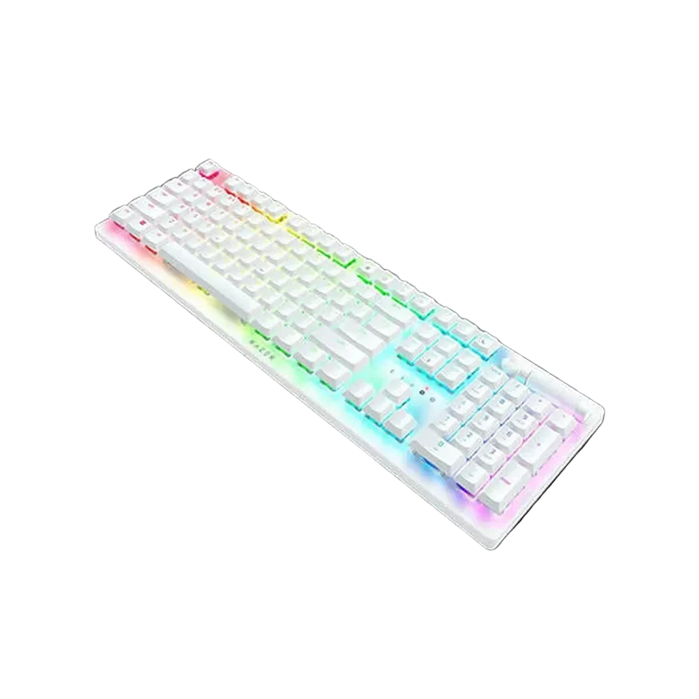 RAZER DeathStalker V2 Pro RGB Full Size Wireless + Bluetooth Low Profile Gaming Keyboard (White) (Clicky Optical Purple Switch)