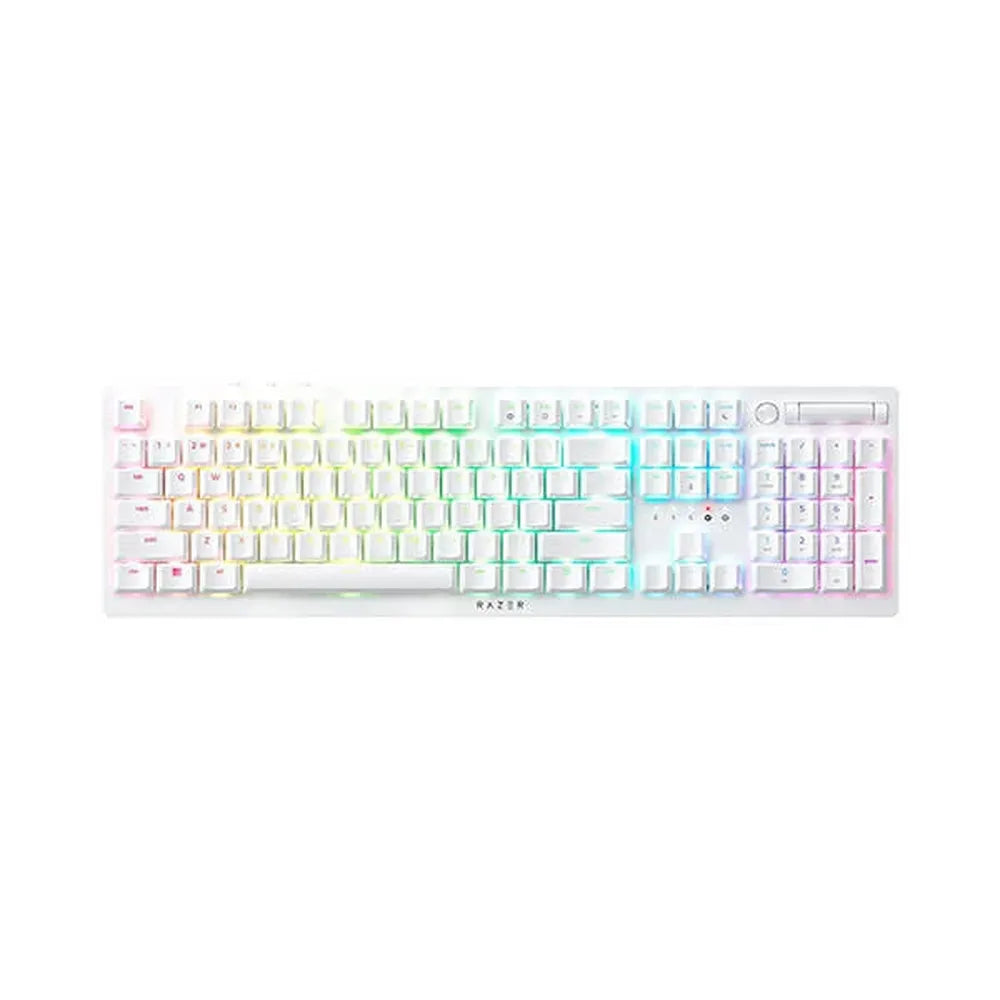 RAZER DeathStalker V2 Pro RGB Full Size Wireless + Bluetooth Low Profile Gaming Keyboard (White) (Clicky Optical Purple Switch)