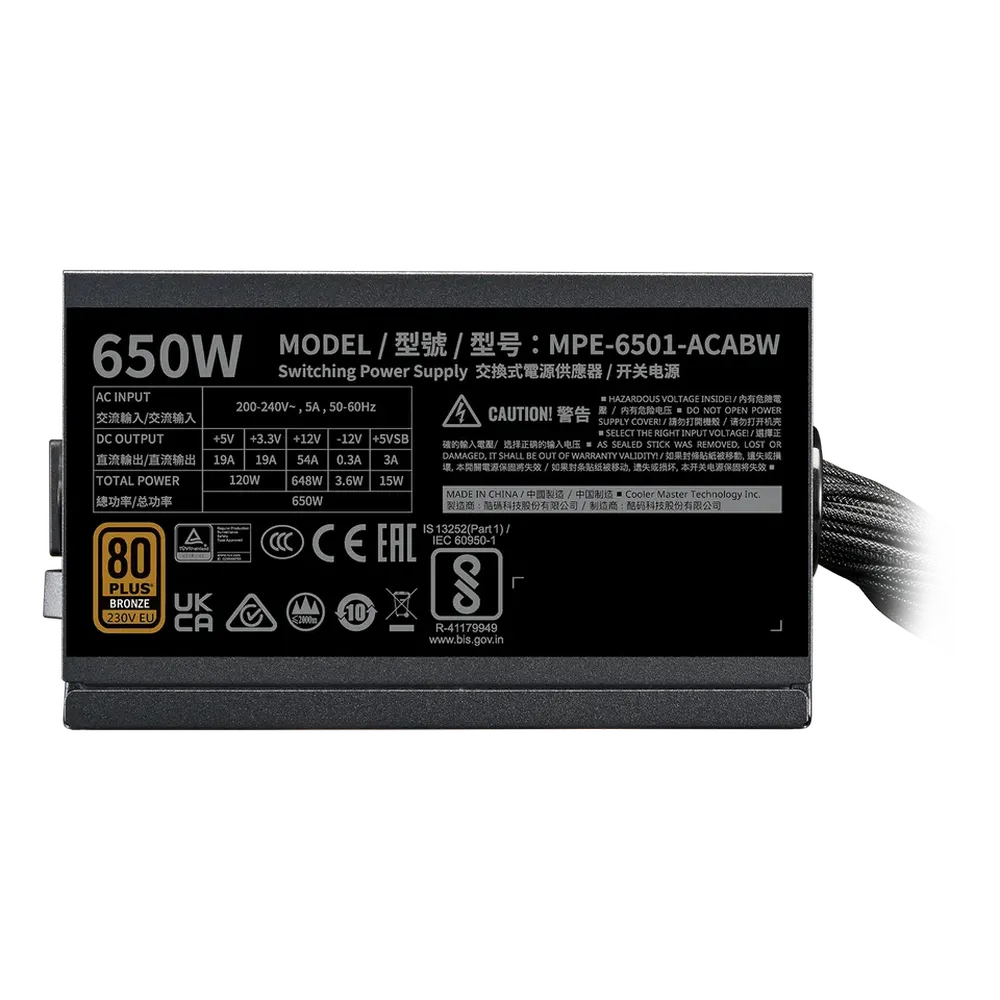 COOLER MASTER MWE 650W V3 80 Plus Bronze Non Modular ATX 3.1 Power Supply
