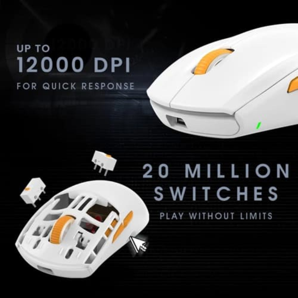 COSMIC BYTE Atlas Wireless Tri-Mode Ambidextrous Gaming Mouse ( White ) ( 12000DPI / 5 Macro Buttons )